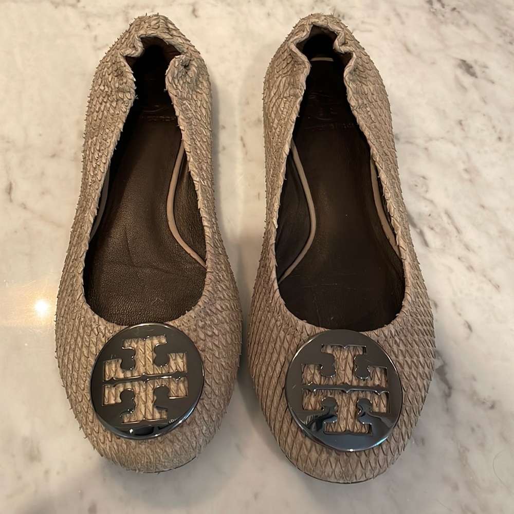 Tory Burch Snakeskin Reva Ballet Flats Size 9
